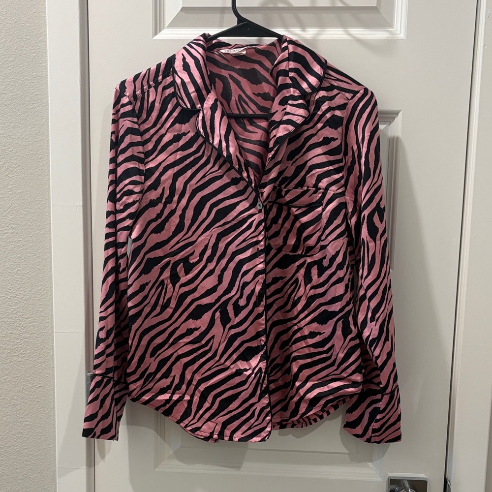 Victoria's Secret Pink and Black Zebra Satin Pajama Top